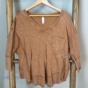 Altar'd State Rust Brown Washed V-Neck